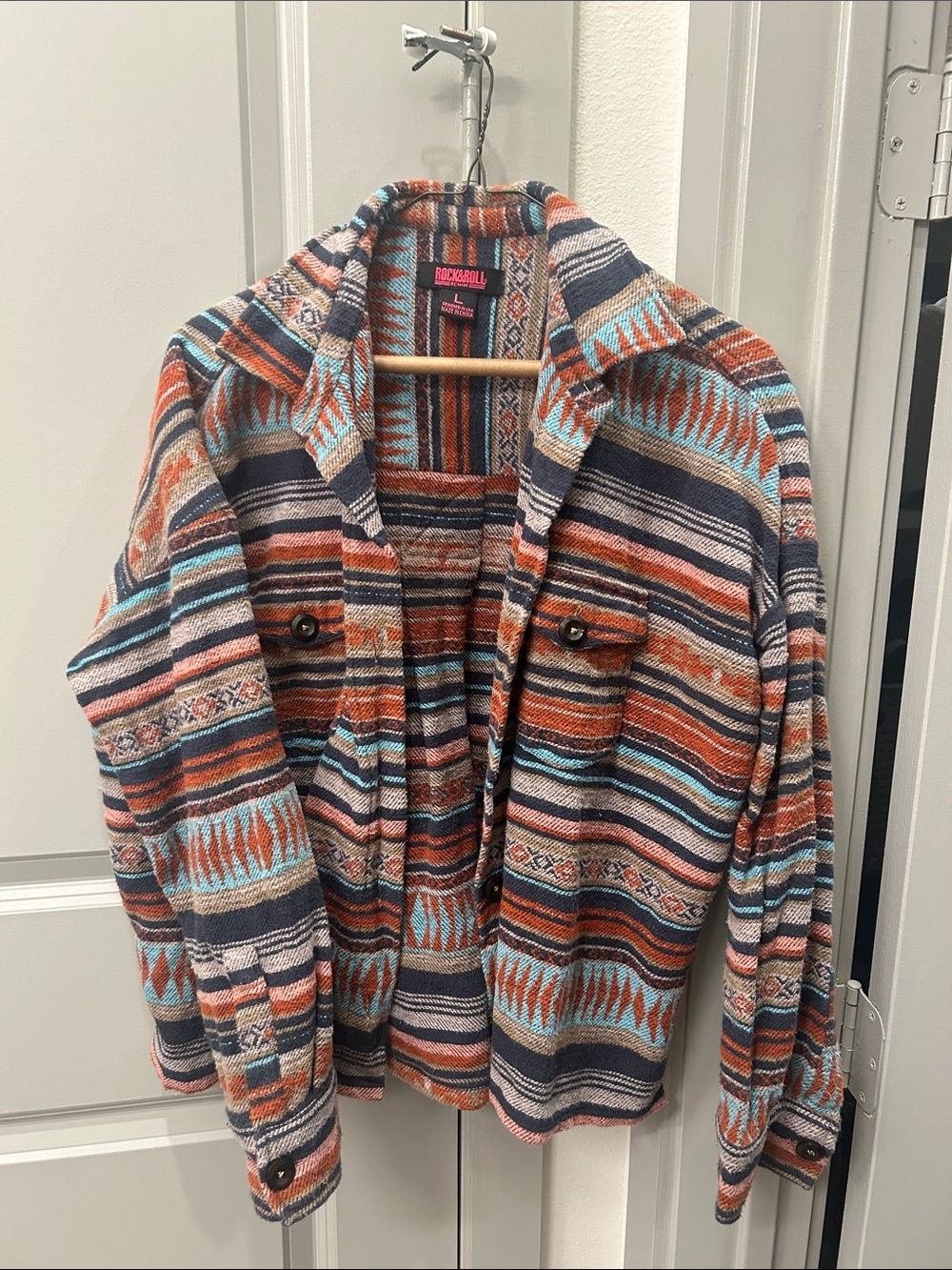 Rock & Roll Casual Southwestern Stripe Utility Jacket - Multi Color